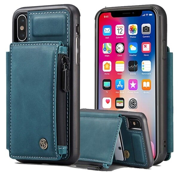 Apple iPhone X / XS Teal Blue CaseMe Back Zipper Wallet Case Apple iPhone X / XS Teal Blue CaseMe Back Zipper Wallet Case